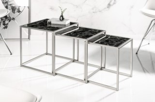 STOLIK KAWOWY ZESTAW 3 SZT LUMENA, CZARNY MARMUR, ŁAWA, DO SALONU, LOFT