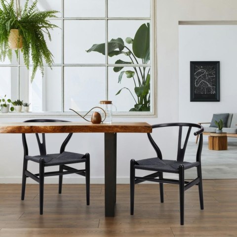 DREWNIANE CZARNE KRZESŁO ALABAMA, DO JADALNI, SALONU, PLECIONKA, KLASYCZNE