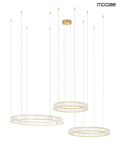 LAMPA WISZĄCA LUMINA, ZŁOTA, KRYSZTAŁOWA, LED, 3 OKRĘGI, GLAMOUR, MOOSEE