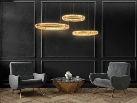 LAMPA WISZĄCA LUMINA, ZŁOTA, KRYSZTAŁOWA, LED, 3 OKRĘGI, GLAMOUR, MOOSEE