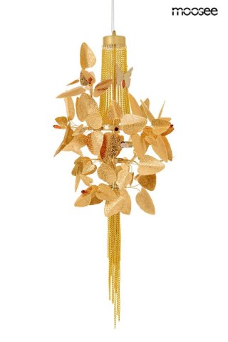 LAMPA WISZĄCA AURELIA, MOOSEE, ZŁOTA, KRYSZTAŁY, LIŚCIE, GLAMOUR, SALON
