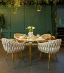 OKRĄGŁY STÓŁ GLAMOUR, ZŁOTE NOGI, BIAŁY BLAT, MARMUR, DO SALONU, ELEGANCKI