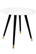 BIAŁY OKRĄGŁY STOLIK KAWOWY GLAMOUR, CZARNO ZŁOTE NOGI, DO SALONU, 90 CM