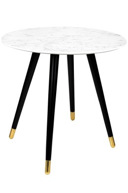 BIAŁY OKRĄGŁY STOLIK KAWOWY GLAMOUR, CZARNO ZŁOTE NOGI, DO SALONU, 90 CM