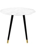 BIAŁY OKRĄGŁY STOLIK KAWOWY GLAMOUR, CZARNO ZŁOTE NOGI, DO SALONU, 90 CM