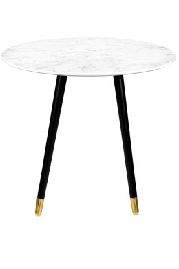 BIAŁY OKRĄGŁY STOLIK KAWOWY GLAMOUR, CZARNO ZŁOTE NOGI, DO SALONU, 90 CM