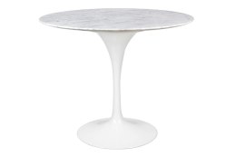 BIAŁY OKRĄGŁY STÓŁ TULIP MARBLE, MARMUROWY BLAT, DO JADALNI, SALONU, 90 CM