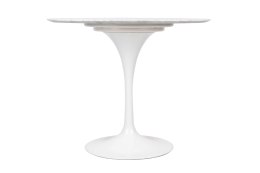 BIAŁY OKRĄGŁY STÓŁ TULIP MARBLE, MARMUROWY BLAT, DO JADALNI, SALONU, 90 CM
