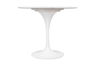 BIAŁY OKRĄGŁY STÓŁ TULIP MARBLE, MARMUROWY BLAT, DO JADALNI, SALONU, 90 CM