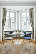 BIAŁY OKRĄGŁY STÓŁ TULIP MARBLE, MARMUROWY BLAT, DO JADALNI, SALONU, 90 CM