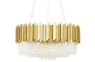 LAMPA WISZĄCA SPLENDORE, ZŁOTA, KRYSZTAŁY, GLAMOUR, SALON, JADALNIA, STAL