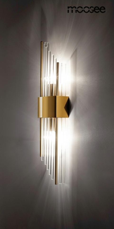 LAMPA ŚCIENNA KINKIET MOOSEE AUREO, ZŁOTA, SZKŁO, NOWOCZESNA, SALON, E14