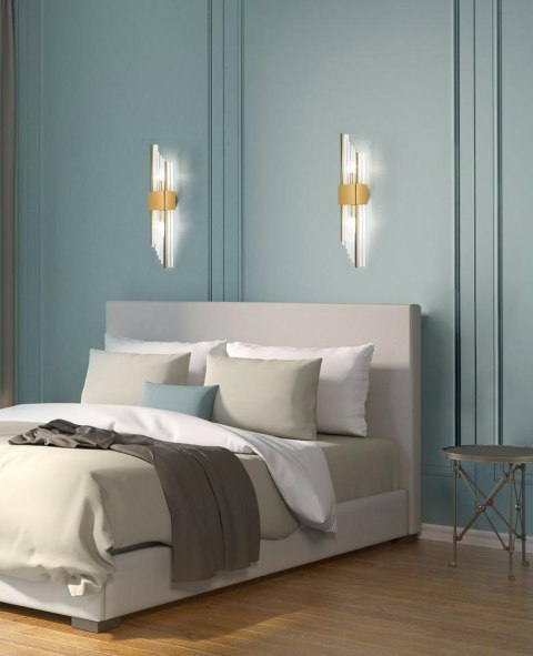 LAMPA ŚCIENNA KINKIET MOOSEE AUREO, ZŁOTA, SZKŁO, NOWOCZESNA, SALON, E14