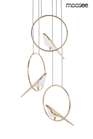 LAMPA WISZĄCA AURAE MOOSEE, ZŁOTA, PTASZKI, DESIGNERSKA, LED 24W, SALON