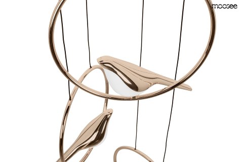 LAMPA WISZĄCA AURAE MOOSEE, ZŁOTA, PTASZKI, DESIGNERSKA, LED 24W, SALON