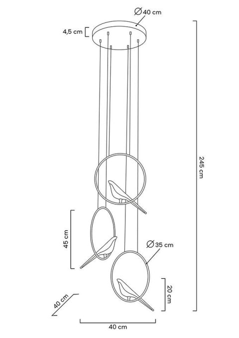LAMPA WISZĄCA AURAE MOOSEE, ZŁOTA, PTASZKI, DESIGNERSKA, LED 24W, SALON