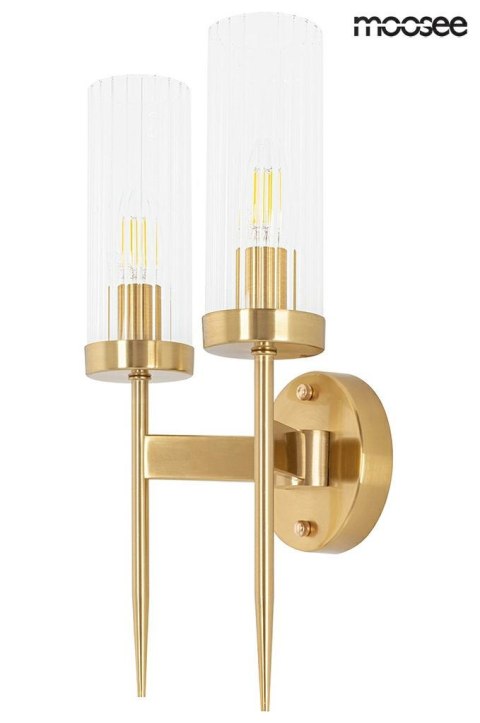 KINKIET LAMPA ŚCIENNA LUMINA, ZŁOTA, GLAMOUR, KRYSZTAŁ, POCHODNIA, 2XE14