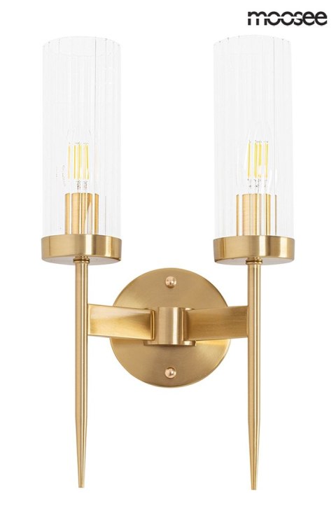 KINKIET LAMPA ŚCIENNA LUMINA, ZŁOTA, GLAMOUR, KRYSZTAŁ, POCHODNIA, 2XE14