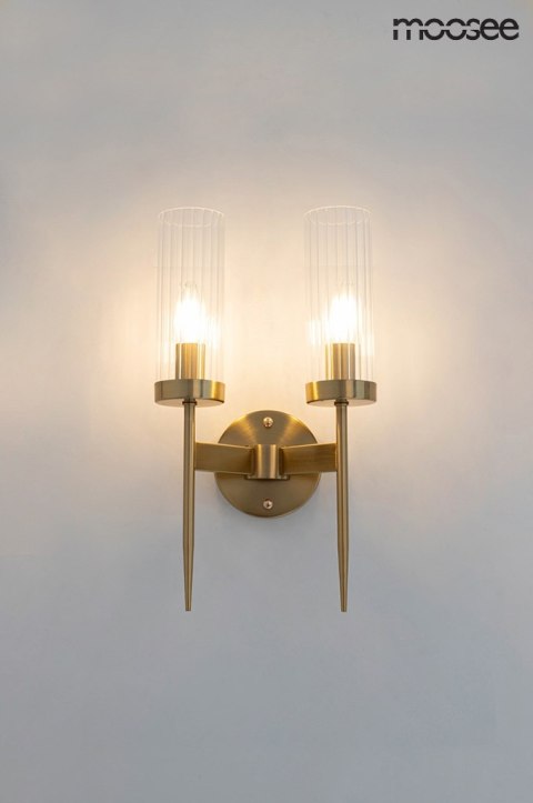 KINKIET LAMPA ŚCIENNA LUMINA, ZŁOTA, GLAMOUR, KRYSZTAŁ, POCHODNIA, 2XE14
