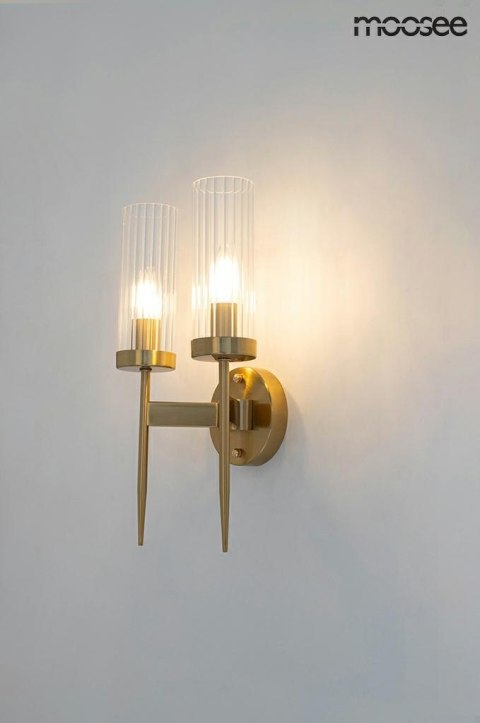 KINKIET LAMPA ŚCIENNA LUMINA, ZŁOTA, GLAMOUR, KRYSZTAŁ, POCHODNIA, 2XE14