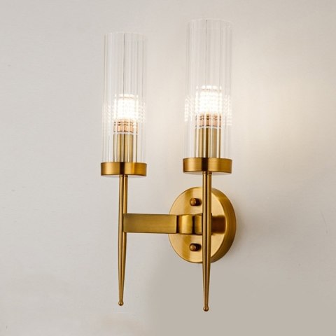 KINKIET LAMPA ŚCIENNA LUMINA, ZŁOTA, GLAMOUR, KRYSZTAŁ, POCHODNIA, 2XE14