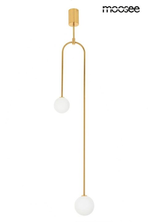 LAMPA WISZĄCA LUMINAR ZŁOTA MOOSEE, SZKLANE KULE MLECZNE, G9, NOWOCZESNA