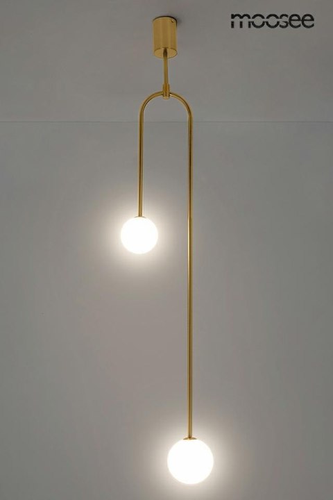 LAMPA WISZĄCA LUMINAR ZŁOTA MOOSEE, SZKLANE KULE MLECZNE, G9, NOWOCZESNA