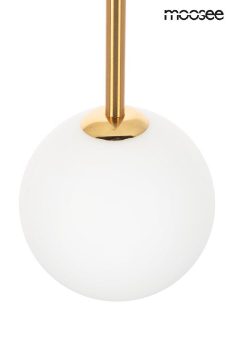 LAMPA WISZĄCA LUMINAR ZŁOTA MOOSEE, SZKLANE KULE MLECZNE, G9, NOWOCZESNA