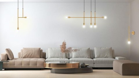 LAMPA WISZĄCA AURAE MOOSEE, ZŁOTA, DYMIONA, LOFT, SALON, INDUSTRIALNA, E27