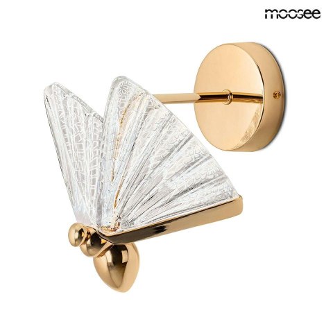 LAMPA ŚCIENNA KINKIET AURELIA, ZŁOTA, KRYSZTAŁOWA, LED, MOOSEE, MOTYL