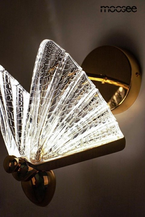 LAMPA ŚCIENNA KINKIET AURELIA, ZŁOTA, KRYSZTAŁOWA, LED, MOOSEE, MOTYL