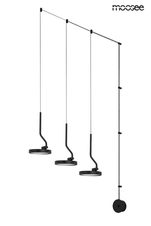 LAMPA ŚCIENNA KINKIET LUMENA CZARNA MOOSEE, LED 30W, 3 KLOSZE, OBROTOWA