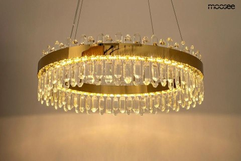LAMPA WISZĄCA AURELIA, ZŁOTA, KRYSZTAŁOWA, 80CM, LED, GLAMOUR, DO SALONU