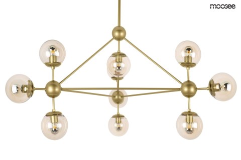 LAMPA WISZĄCA AURELIA MOOSEE, ZŁOTA, 10X E27, SZKŁO BURSZTYNOWE, SALON