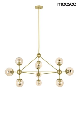 LAMPA WISZĄCA AURELIA MOOSEE, ZŁOTA, 10X E27, SZKŁO BURSZTYNOWE, SALON