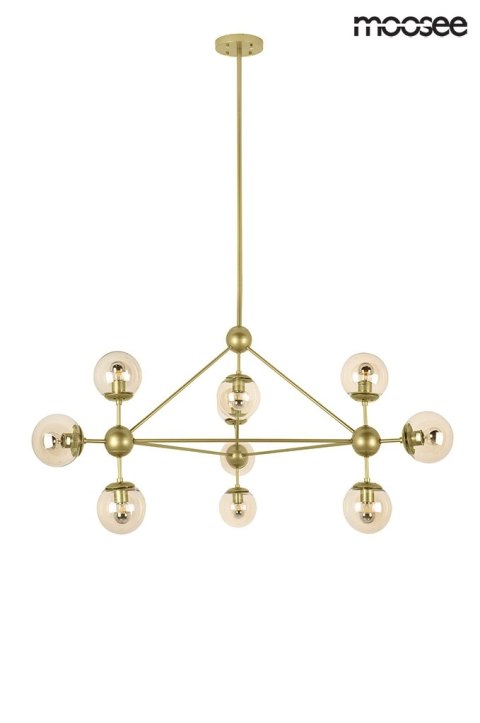 LAMPA WISZĄCA AURELIA MOOSEE, ZŁOTA, 10X E27, SZKŁO BURSZTYNOWE, SALON