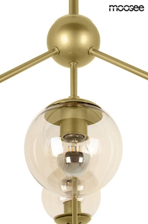 LAMPA WISZĄCA AURELIA MOOSEE, ZŁOTA, 10X E27, SZKŁO BURSZTYNOWE, SALON