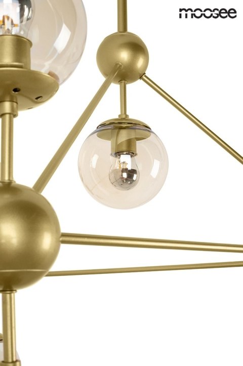 LAMPA WISZĄCA AURELIA MOOSEE, ZŁOTA, 10X E27, SZKŁO BURSZTYNOWE, SALON