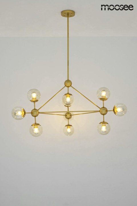 LAMPA WISZĄCA AURELIA MOOSEE, ZŁOTA, 10X E27, SZKŁO BURSZTYNOWE, SALON