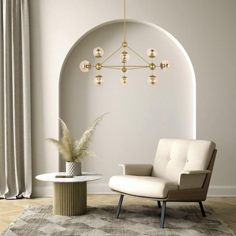 LAMPA WISZĄCA AURELIA MOOSEE, ZŁOTA, 10X E27, SZKŁO BURSZTYNOWE, SALON