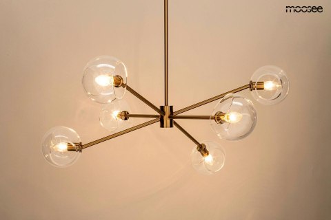 LAMPA WISZĄCA MOOSEE AURELIA ZŁOTA, SZKLANA, 6xE14, NOWOCZESNA, DO SALONU