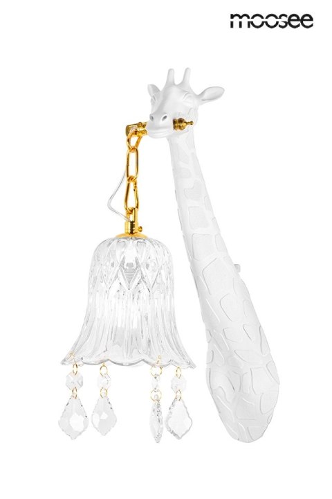 LAMPA ŚCIENNA KINKIET AUREO, BIAŁA ŻYRAFA, ZŁOTA, KRYSZTAŁY, MOOSEE, DESIGN