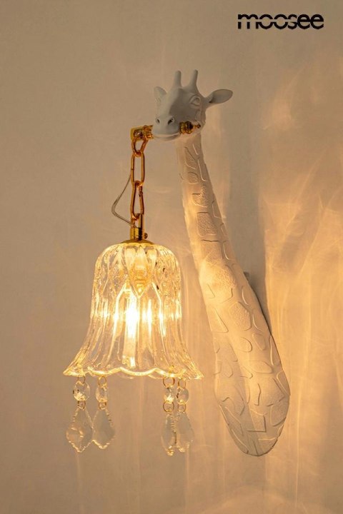 LAMPA ŚCIENNA KINKIET AUREO, BIAŁA ŻYRAFA, ZŁOTA, KRYSZTAŁY, MOOSEE, DESIGN