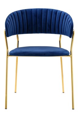 TAPICEROWANE NIEBIESKIE KRZESŁO GLAMOUR - VERONA, WELUROWE, DO SALONU, ZŁOTE