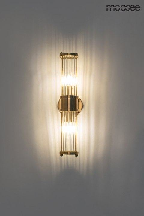 KINKIET LAMPA ŚCIENNA AURELIO, ZŁOTY, KRYSZTAŁOWY, GLAMOUR, SALON, 2XE14