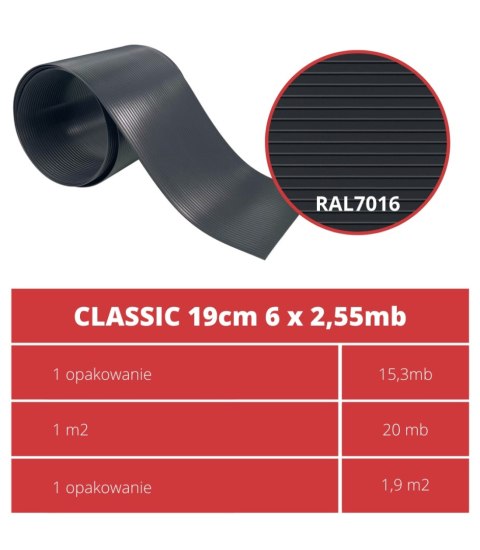 Taśma ogrodzeniowa PASKI 6 x 2,55mb CLASSIC 19cm PROTECTO GRAFIT + 12 klipsów GRATIS Taśma ogrodzeniowa PASKI 6 x 2,55mb CLASSIC 19cm PROTECTO GRAFIT + 12 klipsów GRATIS
