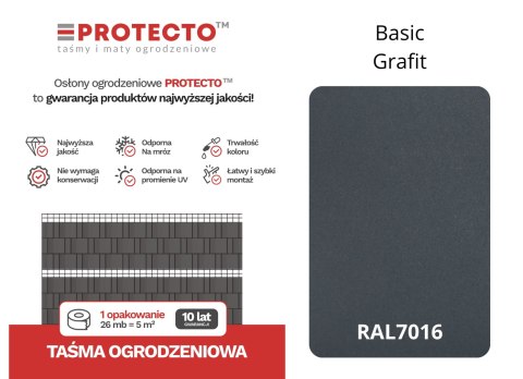 Taśma ogrodzeniowa ROLKA 26mb BASIC 19cm PROTECTO GRAFIT Taśma ogrodzeniowa ROLKA 26mb BASIC 19cm PROTECTO GRAFIT