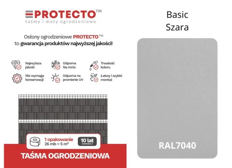 Taśma ogrodzeniowa ROLKA 26mb BASIC 19cm PROTECTO SZARA Taśma ogrodzeniowa ROLKA 26mb BASIC 19cm PROTECTO SZARA