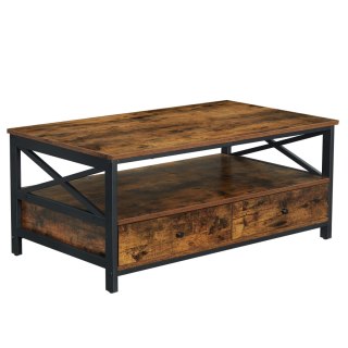 STOLIK KAWOWY ŁAWA RUSTICO, LOFT, Z PÓŁKĄ, DO SALONU, CZARNY, 100 CM