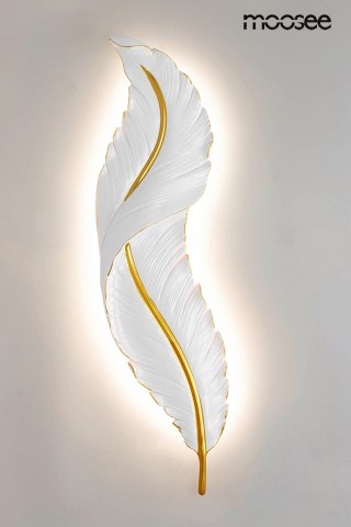 KINKIET LAMPA ŚCIENNA FJORD, BIAŁO ZŁOTA, PIÓRO, LED, 3 BARWY, MOOSEE, 88CM